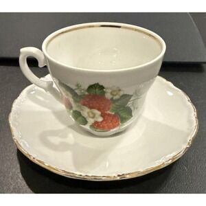 Schumann Arzberg Bavaria Germany Wild‎ Strawberry Tea Cup Saucer Set Vintage